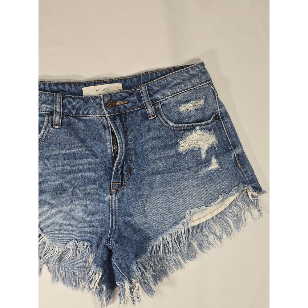Hidden La High Rise Stretch Frayed Hem Distressed Denim Jean Shorts Small Bo View 2